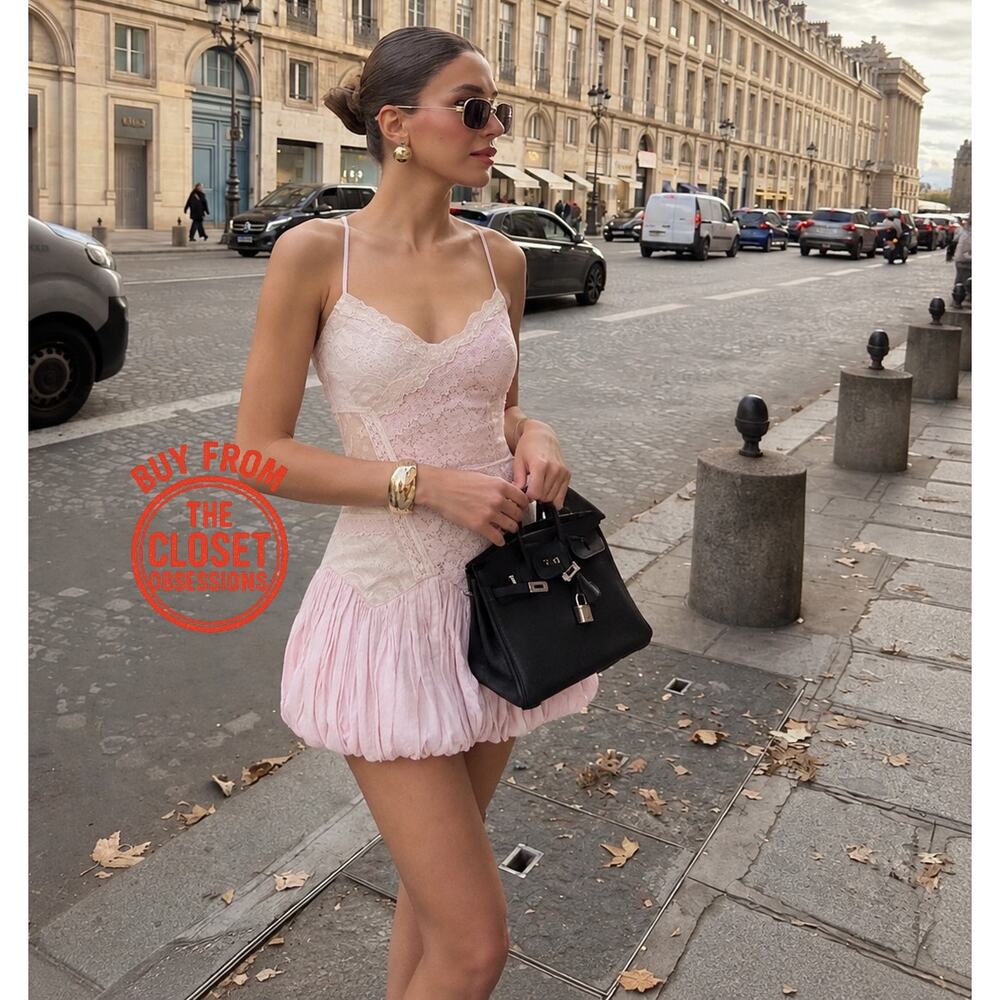 Zara NWT Pink Lace Bubble Hem Spaghetti Strap Mini Dress S - Picture 2 of 13